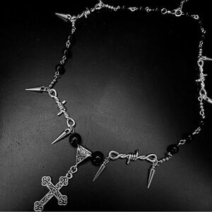 Black and Silver Barbed Wire Cross Necklace
